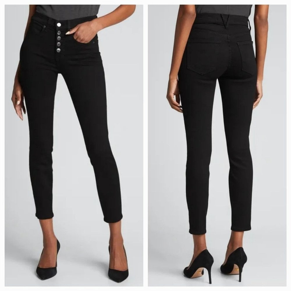 Veronica Beard Jeans Womens 27 Black High Rise Button Fly Skinny Ankle Denim